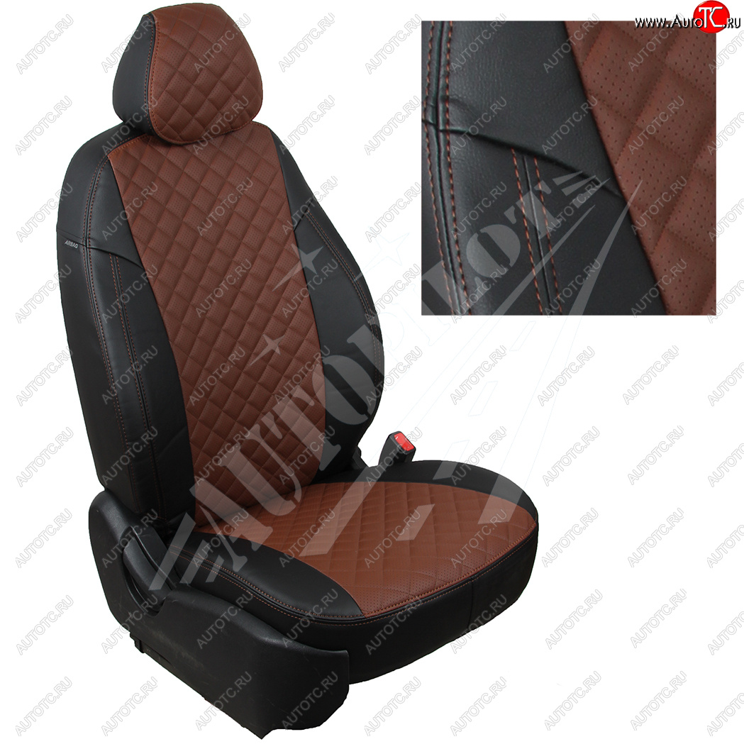 14 449 р. Чехлы сидений AUTOPILOT Экокожа Ромб (40/60 без подлокотника, Standart / Classic)  Toyota Corolla  E210 (2018-2022) седан дорестайлинг (Черный + Темно коричневый)  с доставкой в г. Майкоп