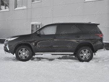 Порожки для ног (труба Ø42) SLITKOFF Toyota Fortuner  AN160 (2015-2025) дорестайлинг, рестайлинг (лист - алюминий, профиль - нержавейка)