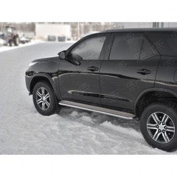 35 549 р. Порожки для ног (труба Ø42) SLITKOFF  Toyota Fortuner  AN160 (2015-2025) дорестайлинг, рестайлинг (лист - нержавейка, профиль - нержавейка)  с доставкой в г. Майкоп. Увеличить фотографию 3