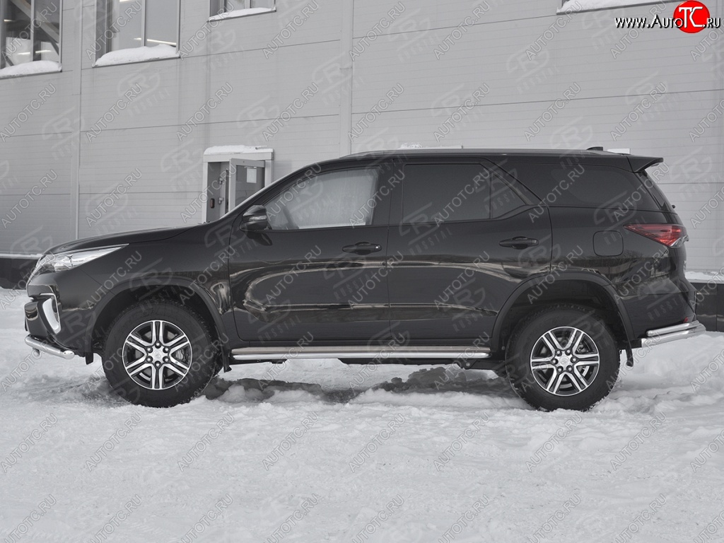 35 549 р. Порожки для ног (труба Ø42) SLITKOFF  Toyota Fortuner  AN160 (2015-2025) дорестайлинг, рестайлинг (лист - нержавейка, профиль - нержавейка)  с доставкой в г. Майкоп