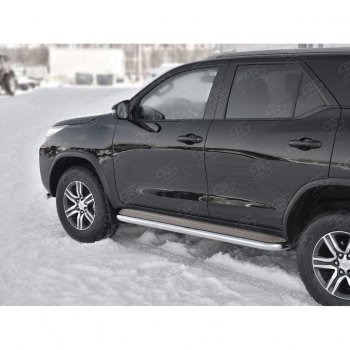 43 999 р. Порожки для ног (труба Ø63) SLITKOFF  Toyota Fortuner  AN160 (2015-2025) дорестайлинг, рестайлинг (лист - нержавейка, профиль - нержавейка)  с доставкой в г. Майкоп. Увеличить фотографию 3