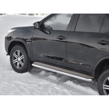 43 999 р. Порожки для ног (труба Ø63) SLITKOFF  Toyota Fortuner  AN160 (2015-2025) дорестайлинг, рестайлинг (лист - нержавейка, профиль - нержавейка)  с доставкой в г. Майкоп. Увеличить фотографию 4
