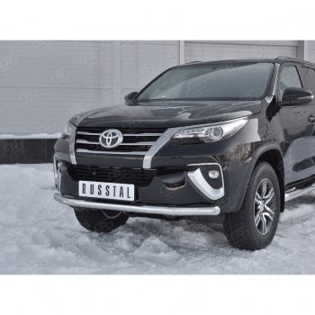 17 699 р. Защита переднего бампера (Ø63 мм, нержавейка) SLITKOFF  Toyota Fortuner  AN160 (2015-2020) дорестайлинг  с доставкой в г. Майкоп. Увеличить фотографию 4