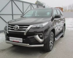 22 699 р. Защита переднего бампера Slitkoff (Ø 76+Ø 57 мм, двойная)  Toyota Fortuner  AN160 (2015-2020) дорестайлинг (Цвет: нержавеющая полированная сталь)  с доставкой в г. Майкоп. Увеличить фотографию 2