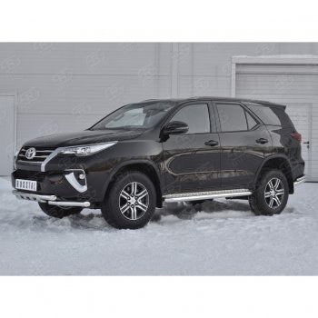 28 799 р. Защита переднего бампера (Ø63 мм с клыками, нержавейка) SLITKOFF  Toyota Fortuner  AN160 (2015-2020) дорестайлинг  с доставкой в г. Майкоп. Увеличить фотографию 2