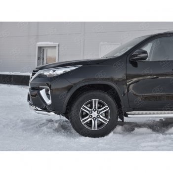 28 799 р. Защита переднего бампера (Ø63 мм с клыками, нержавейка) SLITKOFF  Toyota Fortuner  AN160 (2015-2020) дорестайлинг  с доставкой в г. Майкоп. Увеличить фотографию 3