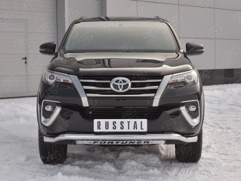 Защита переднего бампера (Ø63 мм волна с недписью, нержавейка) SLITKOFF Toyota Fortuner  AN160 (2015-2020) дорестайлинг