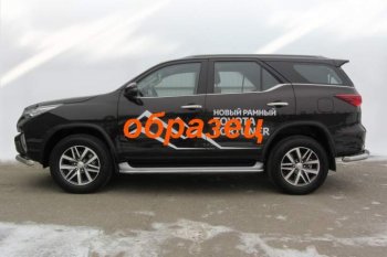 Защита порогов (Ø42 мм, с полимерным покрытием) Slitkoff Toyota Fortuner  AN160 (2015-2025) дорестайлинг, рестайлинг (Цвет: серебристый)