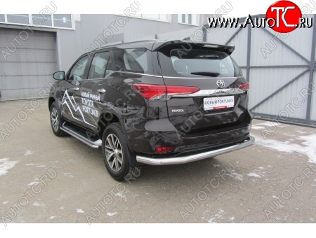 14 499 р. Защита заднего бампера Slitkoff (Ø 76 мм, длинная)  Toyota Fortuner  AN160 (2015-2020) дорестайлинг (Нержавеющая сталь)  с доставкой в г. Майкоп