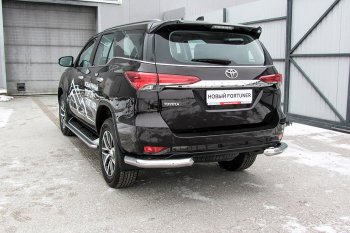 Защита заднего бампера из двух боковых уголков диаметром 76 мм Slitkoff Toyota Fortuner  AN160 (2015-2020) дорестайлинг