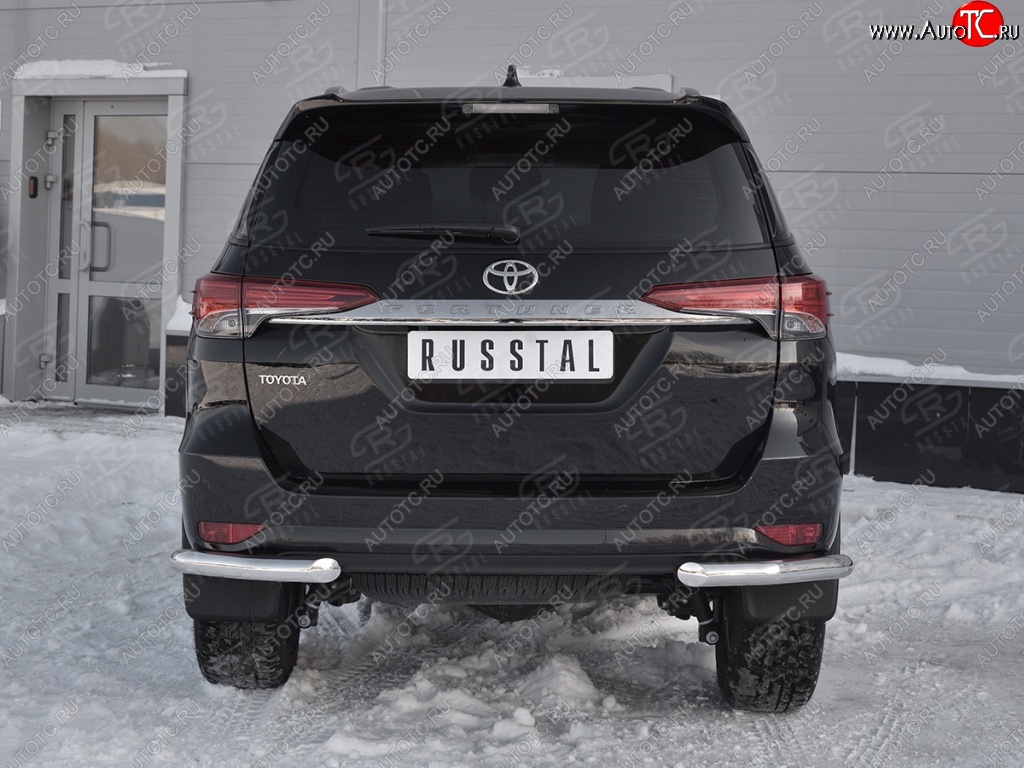 17 499 р. Защита заднего бампера (Ø63 мм уголки, нержавейка) SLITKOFF Toyota Fortuner AN160 дорестайлинг (2015-2020)  с доставкой в г. Майкоп