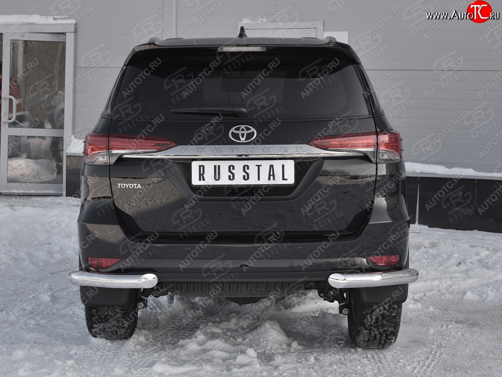 27 499 р. Защита заднего бампера (Ø76 мм уголки, нержавейка) SLITKOFF Toyota Fortuner AN160 дорестайлинг (2015-2020)  с доставкой в г. Майкоп