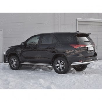Защита заднего бампера (2 трубы Ø63 и 42 мм с углами, нержавейка) SLITKOFF Toyota Fortuner  AN160 (2015-2020) дорестайлинг