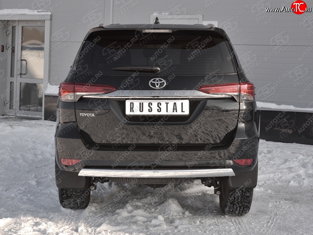 13 699 р. Защита заднего бампера (Ø75х42 мм, нержавейка) Russtal Toyota Fortuner AN160 дорестайлинг (2015-2020)  с доставкой в г. Майкоп