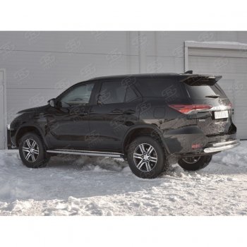 22 499 р. Защита заднего бампера (2 трубы Ø76х42 мм, нержавейка) SLITKOFF Toyota Fortuner AN160 дорестайлинг (2015-2020)  с доставкой в г. Майкоп. Увеличить фотографию 2