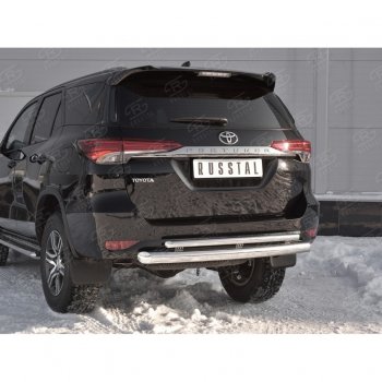 22 499 р. Защита заднего бампера (2 трубы Ø76х42 мм, нержавейка) SLITKOFF Toyota Fortuner AN160 дорестайлинг (2015-2020)  с доставкой в г. Майкоп. Увеличить фотографию 4