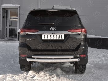 Защита заднего бампера (2 трубы Ø76х42 мм, нержавейка) SLITKOFF Toyota Fortuner  AN160 (2015-2020) дорестайлинг