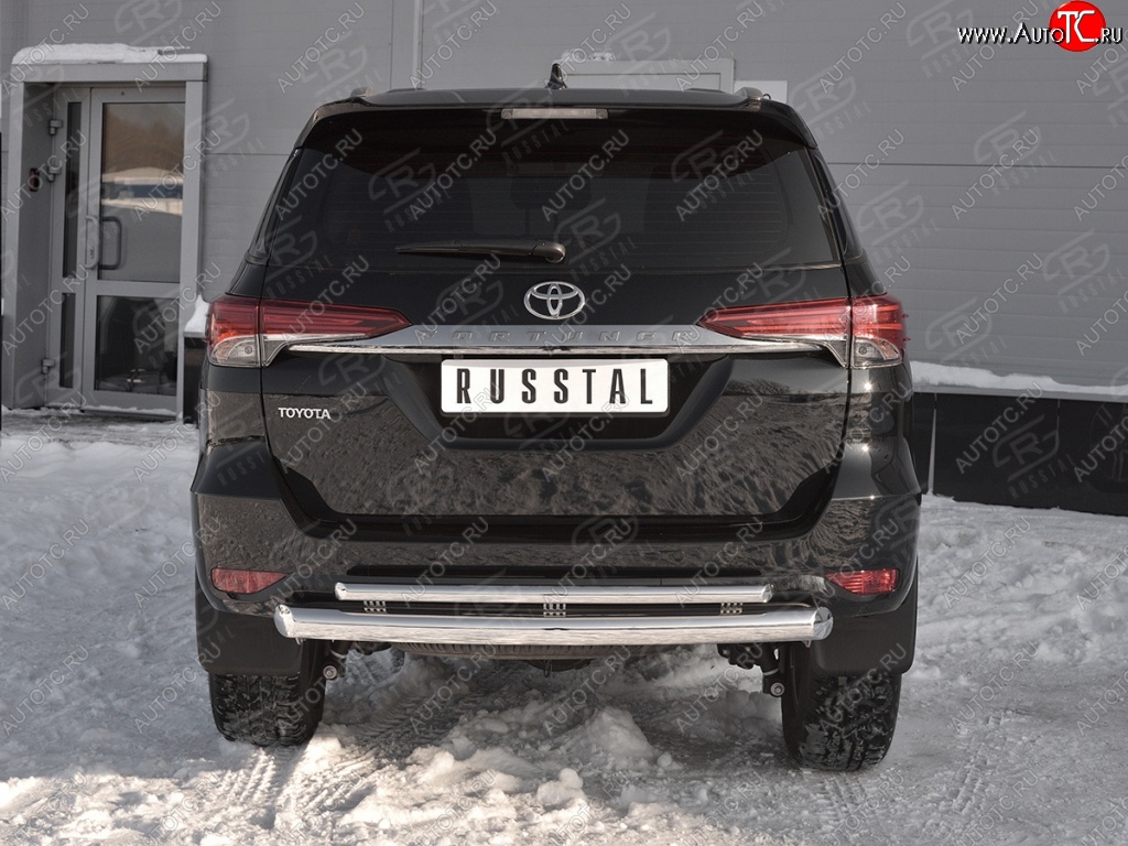 22 499 р. Защита заднего бампера (2 трубы Ø76х42 мм, нержавейка) SLITKOFF Toyota Fortuner AN160 дорестайлинг (2015-2020)  с доставкой в г. Майкоп