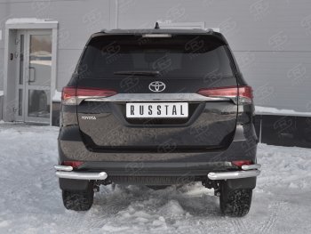 Защита заднего бампера (2 трубы Ø63 и 42 мм уголки, нержавейка) SLITKOFF Toyota Fortuner  AN160 (2015-2020) дорестайлинг