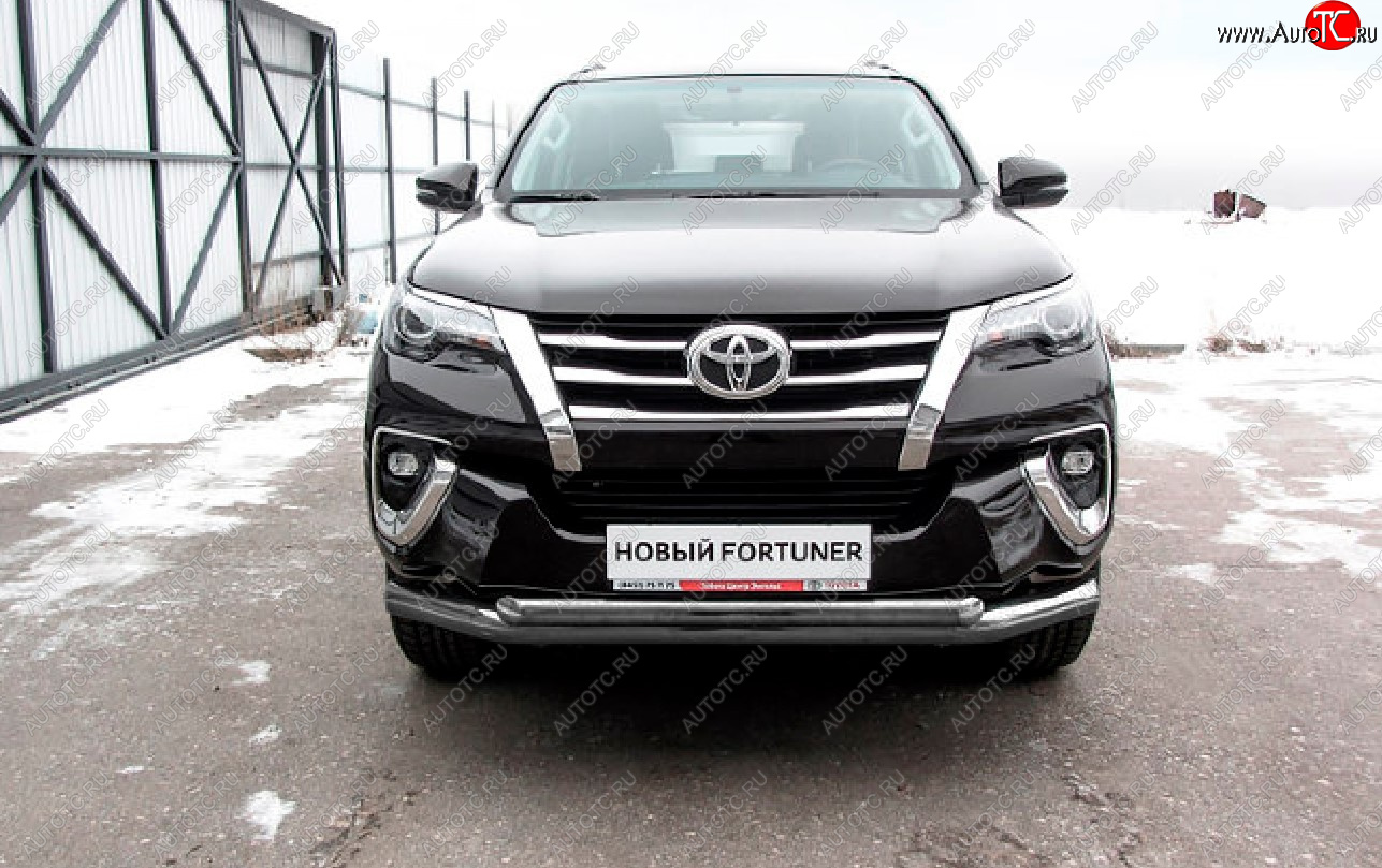 15 899 р. Защита переднего бампера Slitkoff (Ø 76+Ø 57 мм, двойная).  Toyota Fortuner  AN160 (2015-2020) дорестайлинг (Сталь с полимерным покрытием. Цвет: серебристый)  с доставкой в г. Майкоп