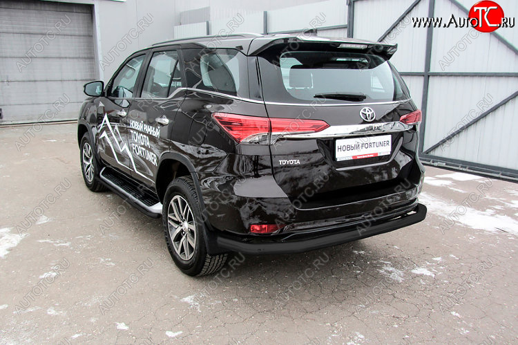 9 999 р. Защита заднего бампера Slitkoff (Ø 76 мм, длинная) Toyota Fortuner AN160 дорестайлинг (2015-2020) (Сталь с полимерным покрытием. Цвет: черный)  с доставкой в г. Майкоп