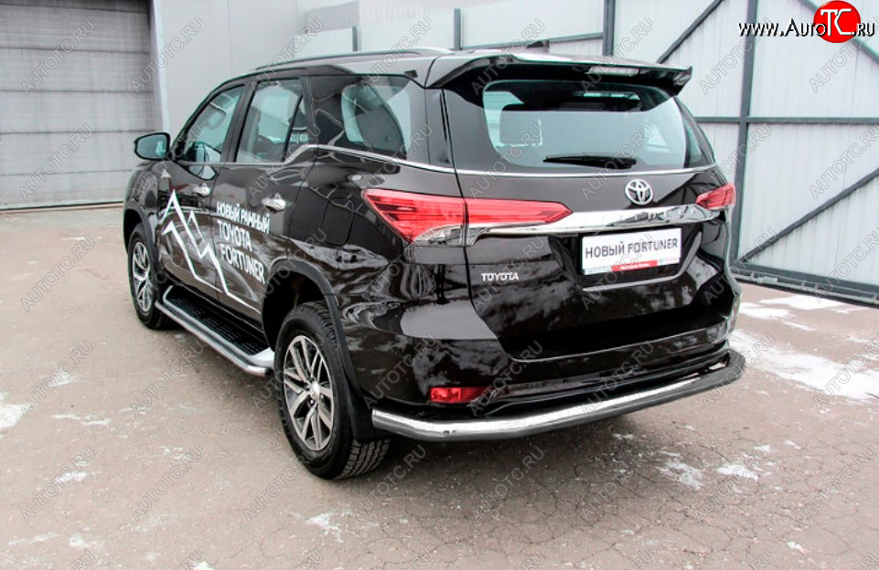 9 999 р. Защита заднего бампера Slitkoff (Ø 76 мм, длинная)  Toyota Fortuner  AN160 (2015-2020) дорестайлинг (Сталь с полимерным покрытием. Цвет: серебристый)  с доставкой в г. Майкоп