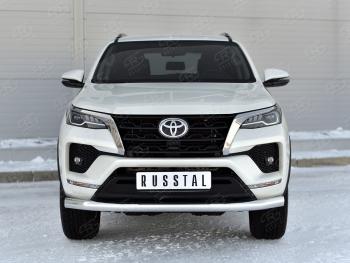Защита переднего бампера (Ø76 мм, нержавейка) SLITKOFF Toyota Fortuner  AN160 (2020-2025) рестайлинг