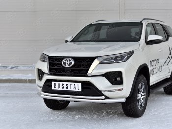 Защита переднего бампера (2 трубы Ø63 и 42 мм, нержавейка) SLITKOFF Toyota Fortuner  AN160 (2020-2025) рестайлинг