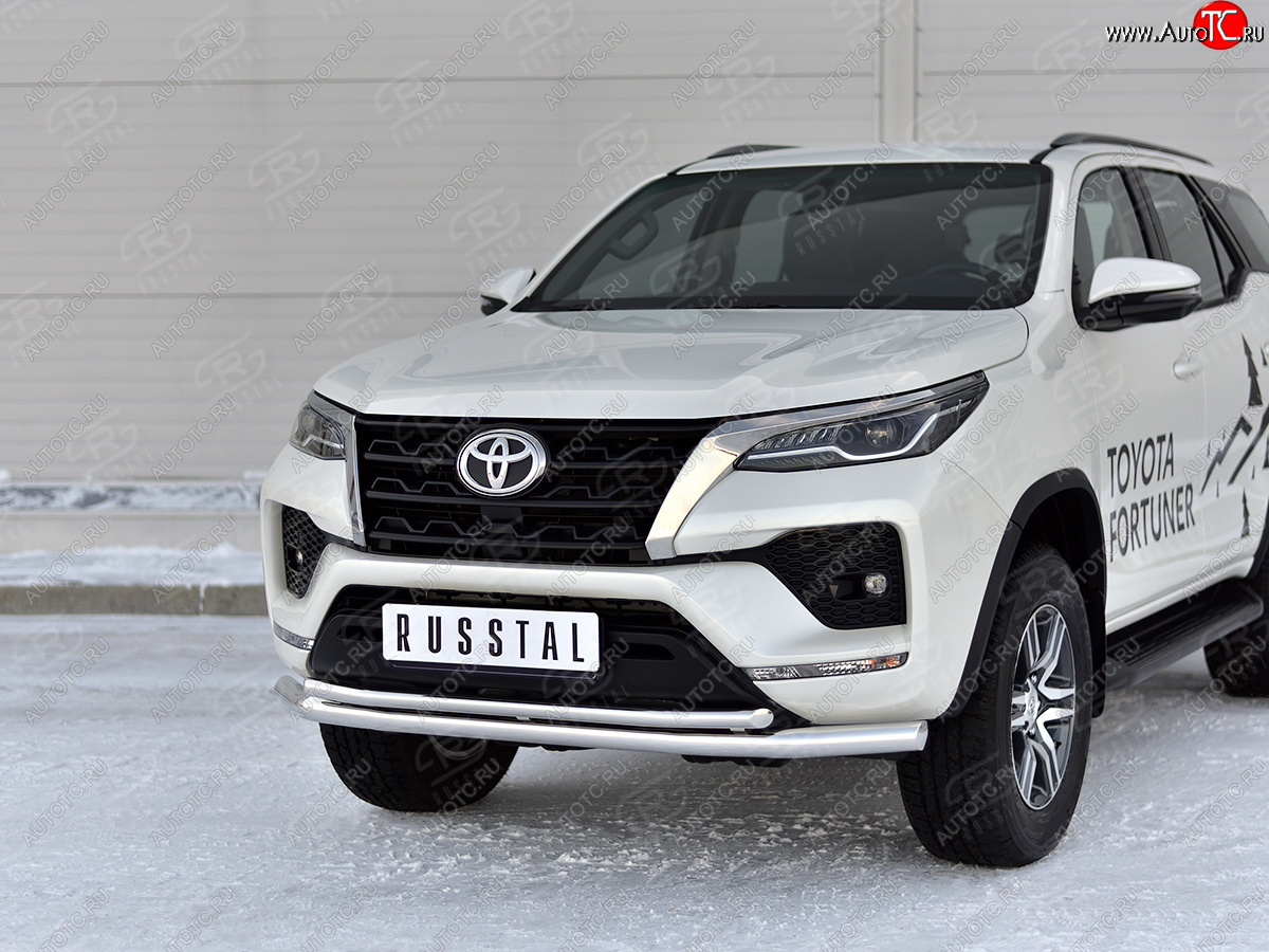 22 999 р. Защита переднего бампера (2 трубы Ø63 и 42 мм, нержавейка) SLITKOFF  Toyota Fortuner  AN160 (2020-2025) рестайлинг  с доставкой в г. Майкоп