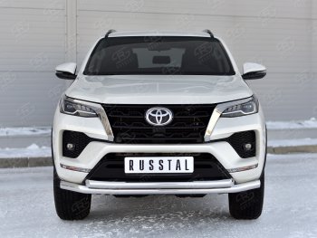 Защита переднего бампера (2 трубы Ø63, нержавейка) SLITKOFF Toyota Fortuner  AN160 (2020-2025) рестайлинг