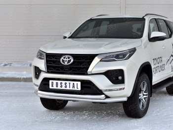 26 549 р. Защита переднего бампера (2 трубы Ø63, нержавейка) SLITKOFF  Toyota Fortuner  AN160 (2020-2025) рестайлинг  с доставкой в г. Майкоп. Увеличить фотографию 2