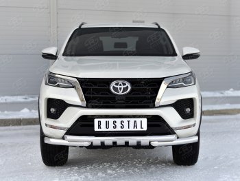 Защита переднего бампера (Ø63 мм с клыками, нержавейка) SLITKOFF Toyota Fortuner  AN160 (2020-2025) рестайлинг