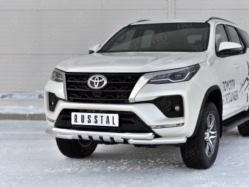 28 999 р. Защита переднего бампера (Ø63 мм с клыками, нержавейка) SLITKOFF Toyota Fortuner AN160 рестайлинг (2020-2025)  с доставкой в г. Майкоп. Увеличить фотографию 2