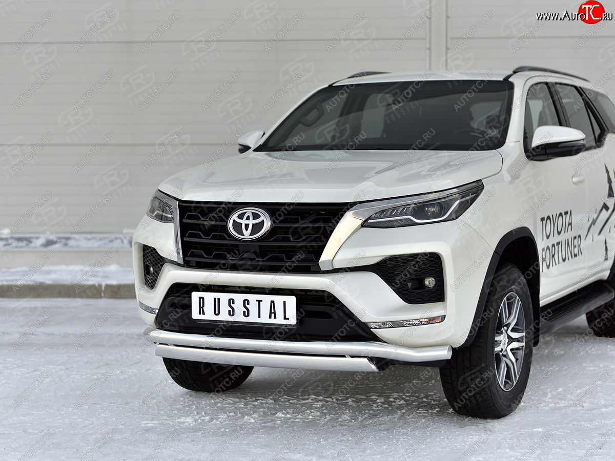 19 799 р. Защита переднего бампера (2 трубы Ø63 и 75х42 мм, нержавейка) Russtal Toyota Fortuner AN160 рестайлинг (2020-2025)  с доставкой в г. Майкоп