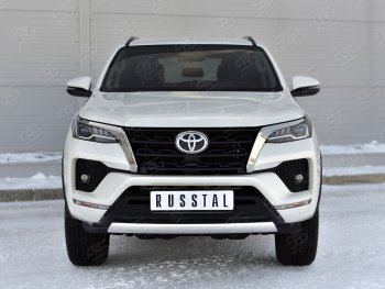 14 499 р. Защита переднего бампера (Ø75х42 мм, нержавейка) Russtal Toyota Fortuner AN160 рестайлинг (2020-2025)  с доставкой в г. Майкоп. Увеличить фотографию 2