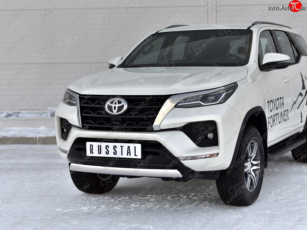 14 499 р. Защита переднего бампера (Ø75х42 мм, нержавейка) Russtal Toyota Fortuner AN160 рестайлинг (2020-2025)  с доставкой в г. Майкоп