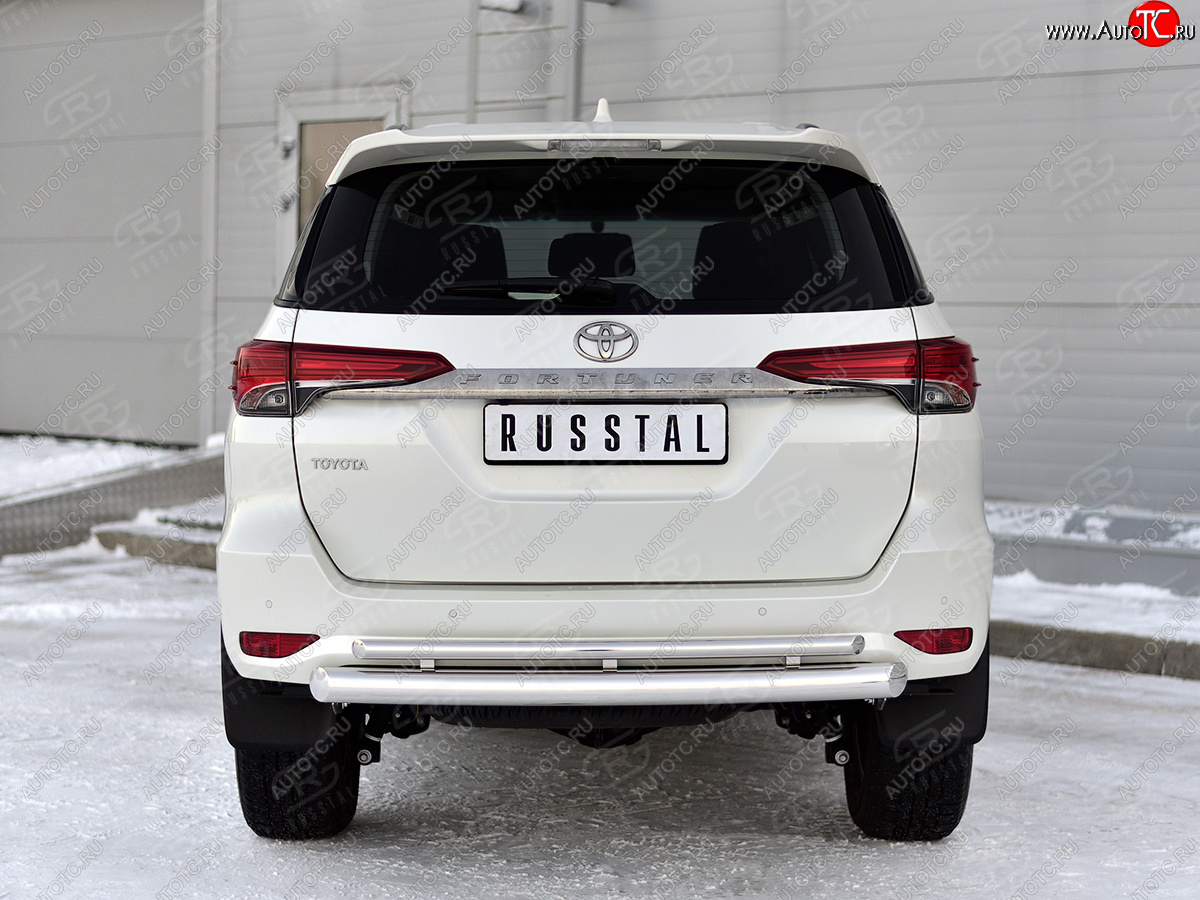 20 999 р. Защита заднего бампера (Ø76 и 42 мм, нержавейка) SLITKOFF  Toyota Fortuner  AN160 (2020-2025) рестайлинг  с доставкой в г. Майкоп