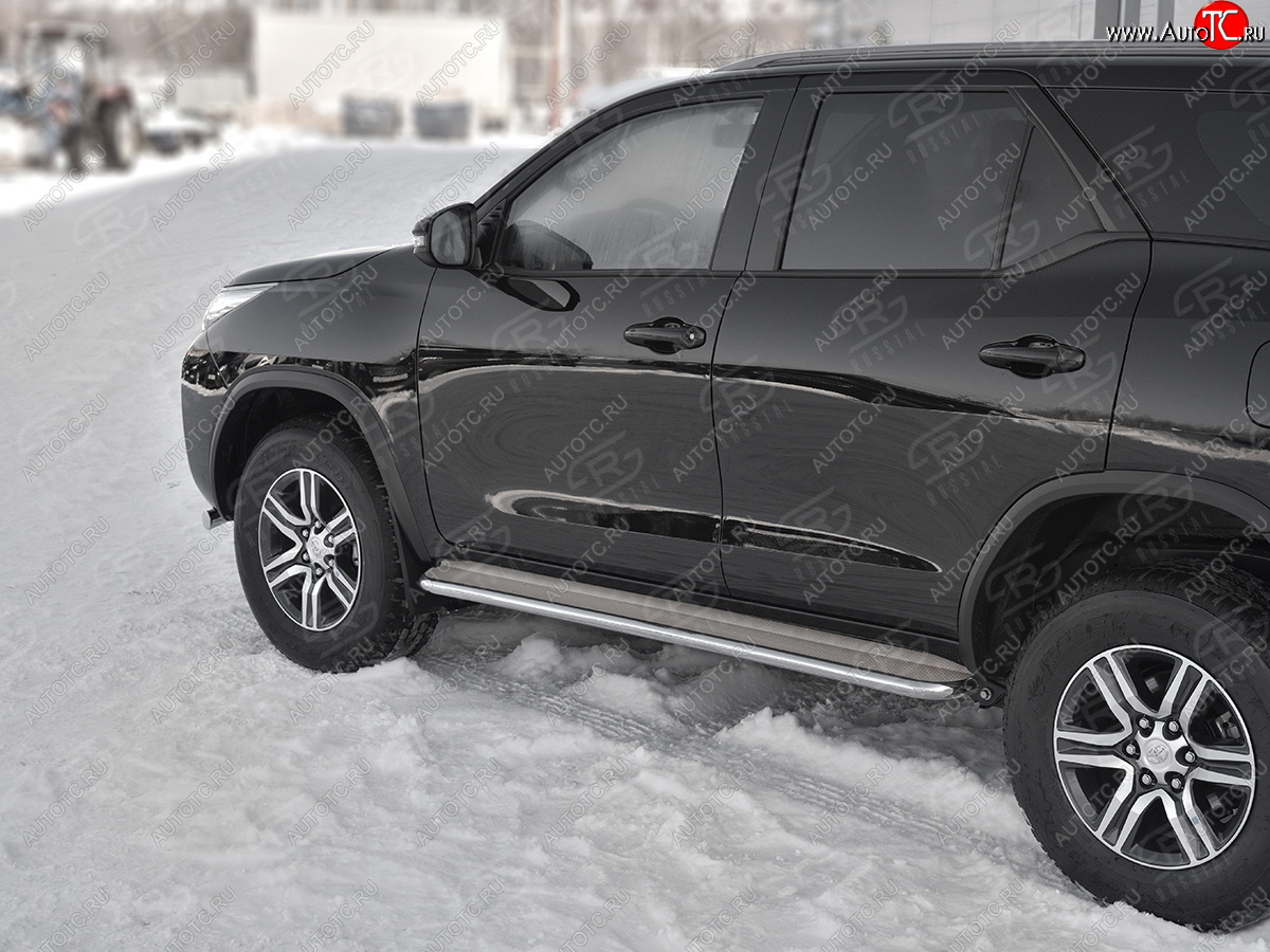 35 549 р. Порожки для ног SLITKOFF (Ø42 мм)  Toyota Fortuner  AN160 (2020-2025) рестайлинг (Лист - нержавейка, профиль - нержавейка)  с доставкой в г. Майкоп
