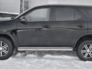 35 549 р. Порожки для ног SLITKOFF (Ø42 мм)  Toyota Fortuner  AN160 (2020-2025) рестайлинг (Лист - нержавейка, профиль - нержавейка)  с доставкой в г. Майкоп. Увеличить фотографию 2