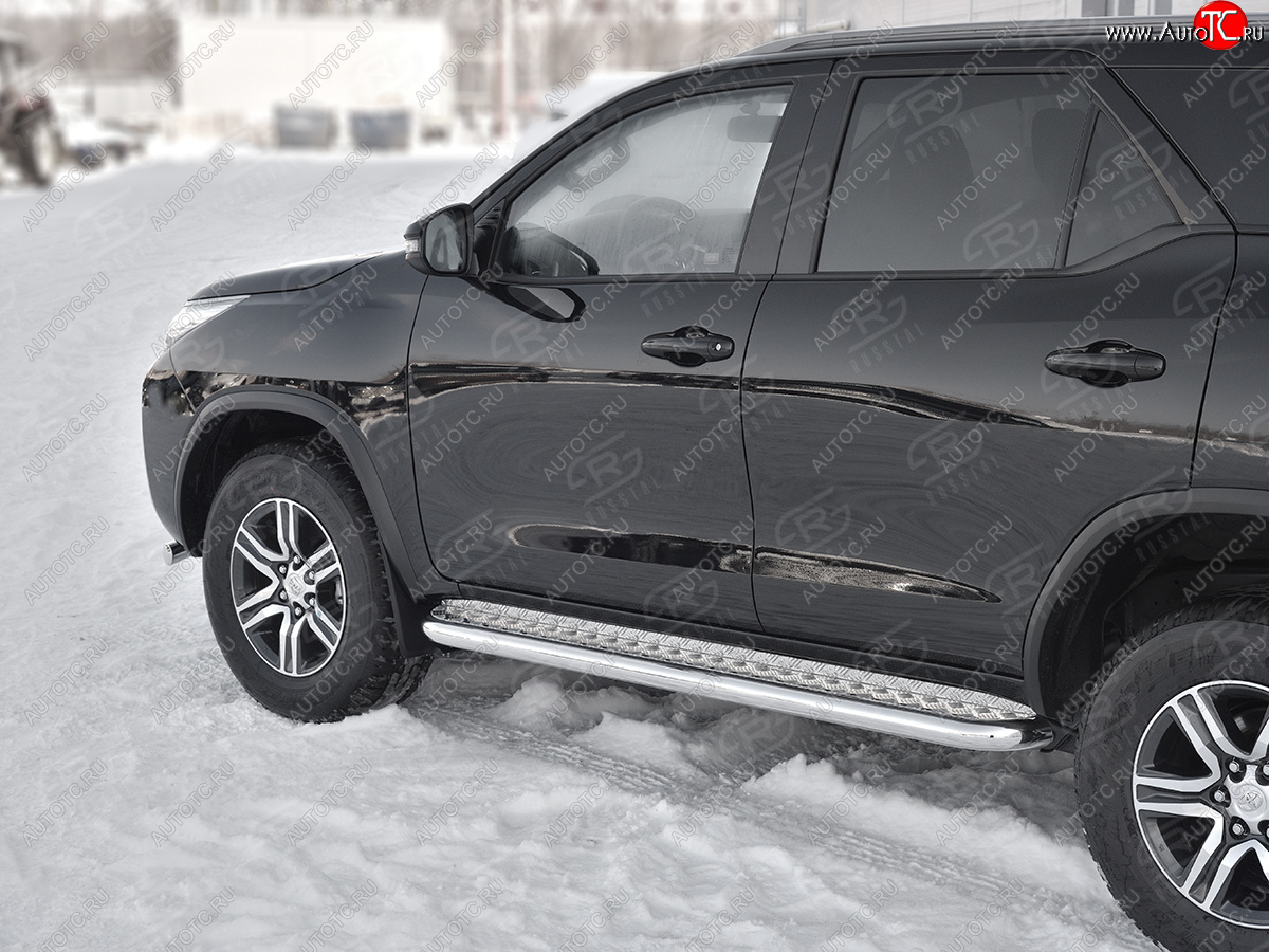 30 799 р. Порожки для ног SLITKOFF (Ø63 мм)  Toyota Fortuner  AN160 (2020-2025) рестайлинг (лист - алюминий, профиль - углеродистая сталь)  с доставкой в г. Майкоп
