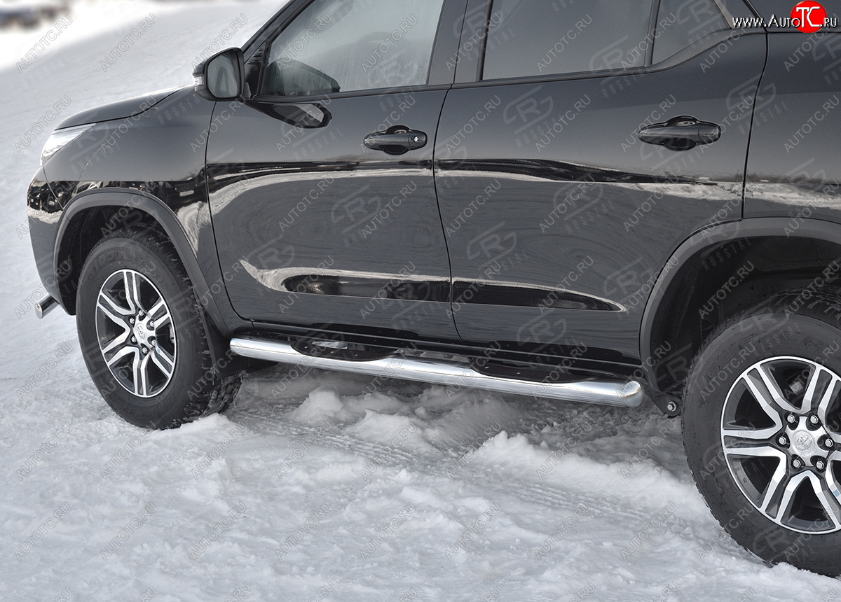 24 549 р. Защита порогов (Ø76 мм, с проступью) SLITKOFF  Toyota Fortuner  AN160 (2020-2025) рестайлинг (торцы круглые 90°, полированная нержавейка)  с доставкой в г. Майкоп