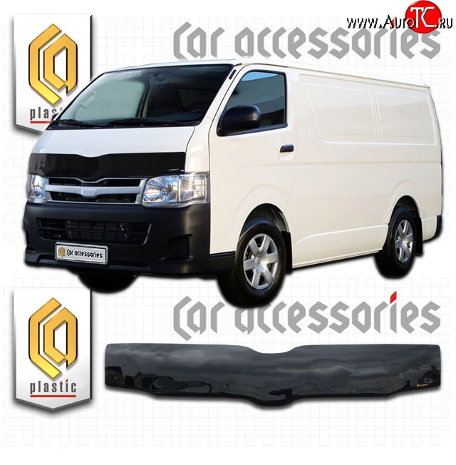 2 199 р. Дефлектор капота CA-Plastic (правый руль)  Toyota Hiace  H200 (2004-2017) минивэн (Япония) дорестайлинг , минивэн (Япония) 1-ый рестайлинг, минивэн (Япония) 2-ой рестайлинг, минивэн (Япония) 3-ий рестайлинг (Classic черный, Без надписи)  с доставкой в г. Майкоп