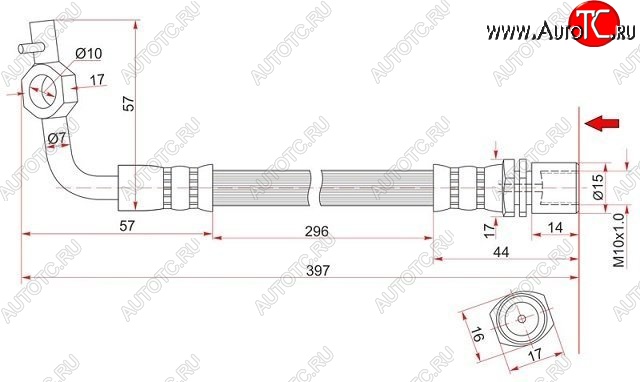559 р. Тормозной шланг SAT (правый) Toyota Hiace H100 минивэн дорестайлинг (Япония) (1989-1993)  с доставкой в г. Майкоп