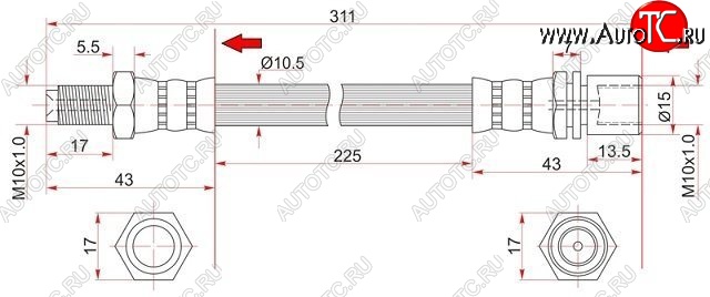 539 р. Тормозной шланг SAT (задний)  Toyota Hiace  H100 - Land Cruiser  78  с доставкой в г. Майкоп
