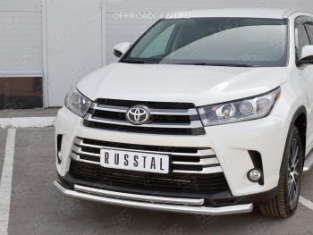 Защита переднего бампера (2 трубы Ø63 и 42 мм, нержавейка) SLITKOFF Toyota Highlander  XU50 (2013-2017) дорестайлинг