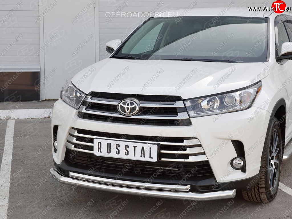 21 449 р. Защита переднего бампера (2 трубы Ø63 и 42 мм, нержавейка) SLITKOFF  Toyota Highlander  XU50 (2013-2017) дорестайлинг  с доставкой в г. Майкоп