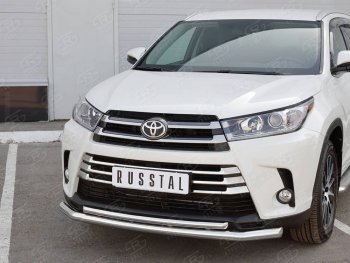 21 449 р. Защита переднего бампера (2 трубы Ø63 и 42 мм, нержавейка) SLITKOFF  Toyota Highlander  XU50 (2016-2020) рестайлинг  с доставкой в г. Майкоп. Увеличить фотографию 2