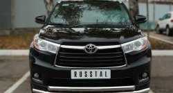Защита переднего бампера (2 трубыØ63 мм, нержавейка) SLITKOFF Toyota Highlander  XU50 (2013-2017) дорестайлинг