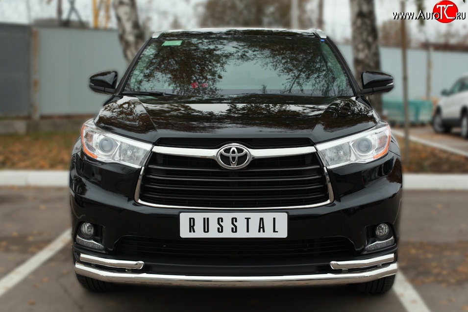 21 999 р. Защита переднего бампера (2 трубыØ63 и 42 мм, нержавейка) SLITKOFF  Toyota Highlander  XU50 (2013-2017) дорестайлинг  с доставкой в г. Майкоп