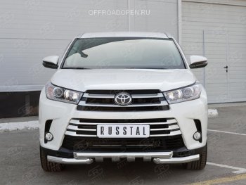 26 899 р. Защита переднего бампера (2 трубы Ø63 мм, нержавейка) SLITKOFF  Toyota Highlander  XU50 (2013-2017) дорестайлинг  с доставкой в г. Майкоп. Увеличить фотографию 2